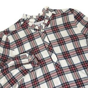Southern Tide Women's XL Plaid Red Pop-Over Ruffle Collar Tunic Blouse